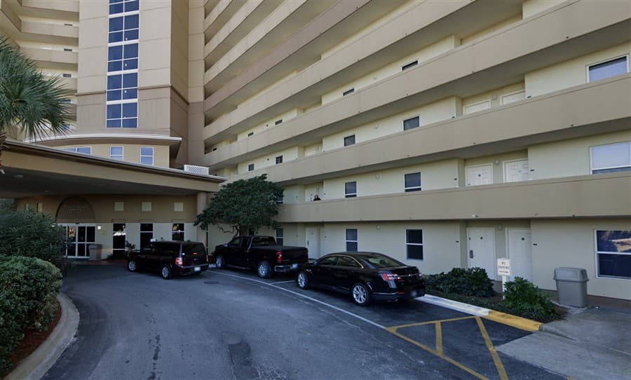 Accessible parking area near the Pelican Beach Resort main entrance