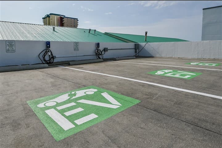 EV charging spaces on the Pelican Beach Resort garage level