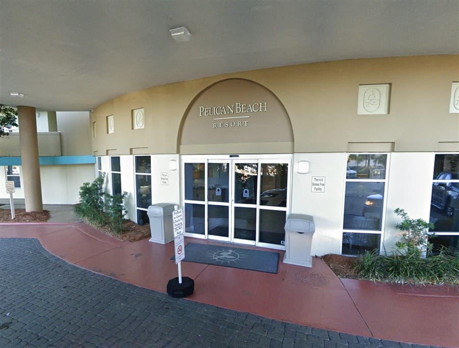 Main entrance and arrival area at Pelican Beach Resort in Destin