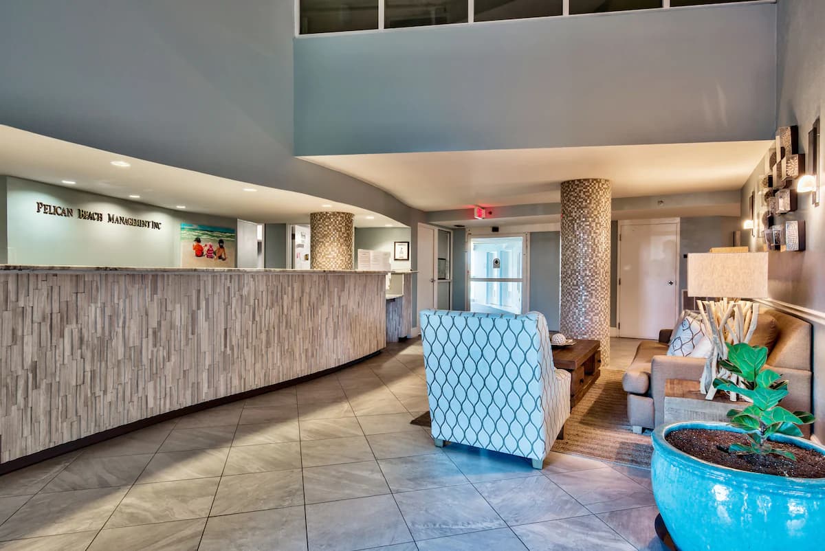 Pelican Beach Resort lobby and front desk