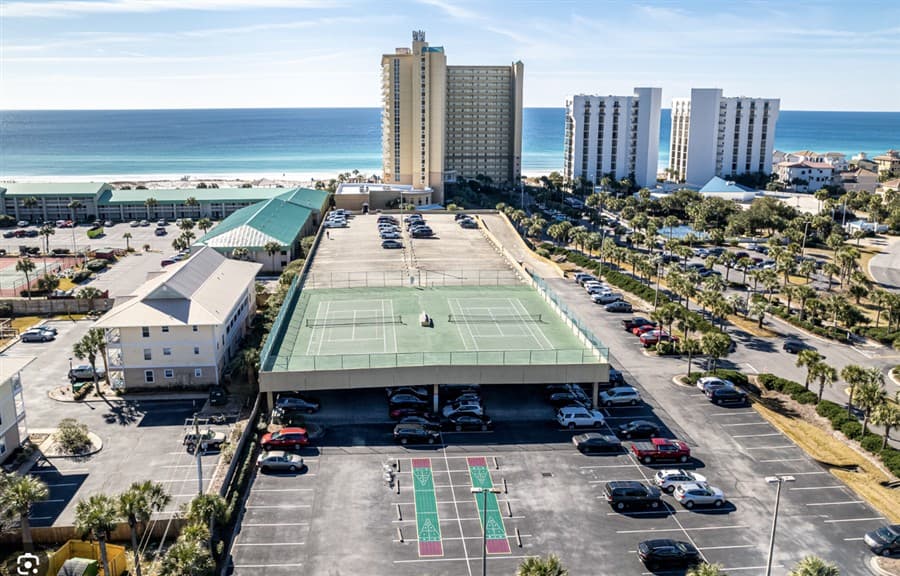 Two-level covered parking garage at Pelican Beach Resort